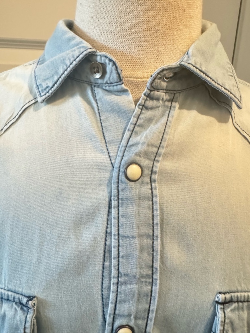 Jack and Jones Pale Blue Denim Snap Front Western Shirt Size Medium - Picture 3 of 8
